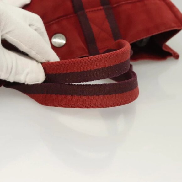 HERMES Fourre Tout PM Hand Bag Canvas Red Navy Auth bs27030 - Picture 4 of 16